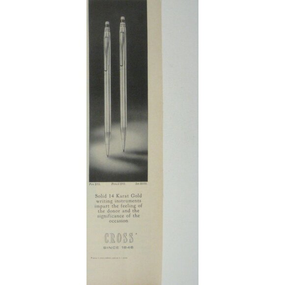 Solid 14 Karat Gold Pen Pencil Set By Cross Since 1846 Print ADVERTISEMENT 1967 - Picture 2 of 2
